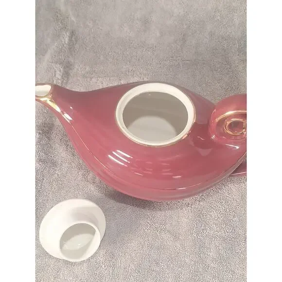 Hall China Aladdin 6 Cup Teapot Mauve Gold Trim USA Vintage 40s-60s Excellent!